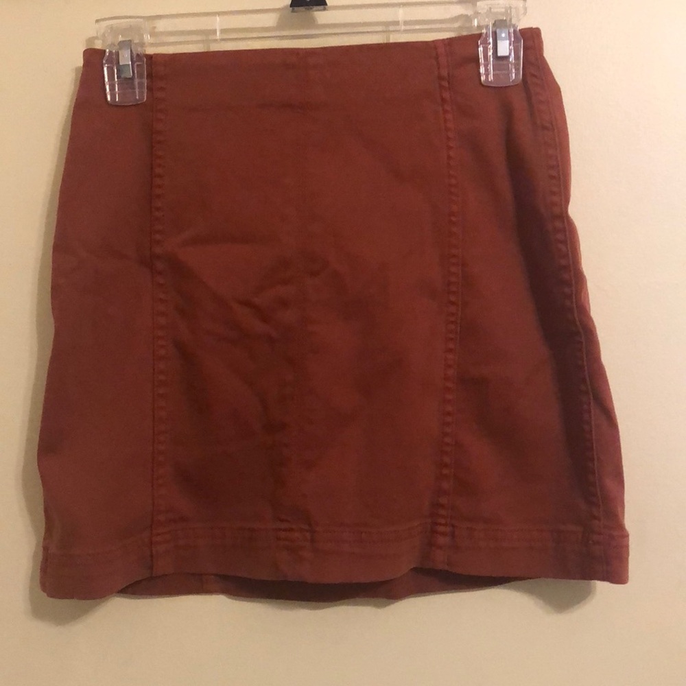 Burnt orange mini denim skirt
